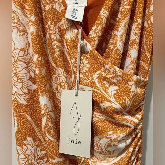 Joie Burnt Orange Floral Dress ruching and V neck Size S - Picture 4 of 5